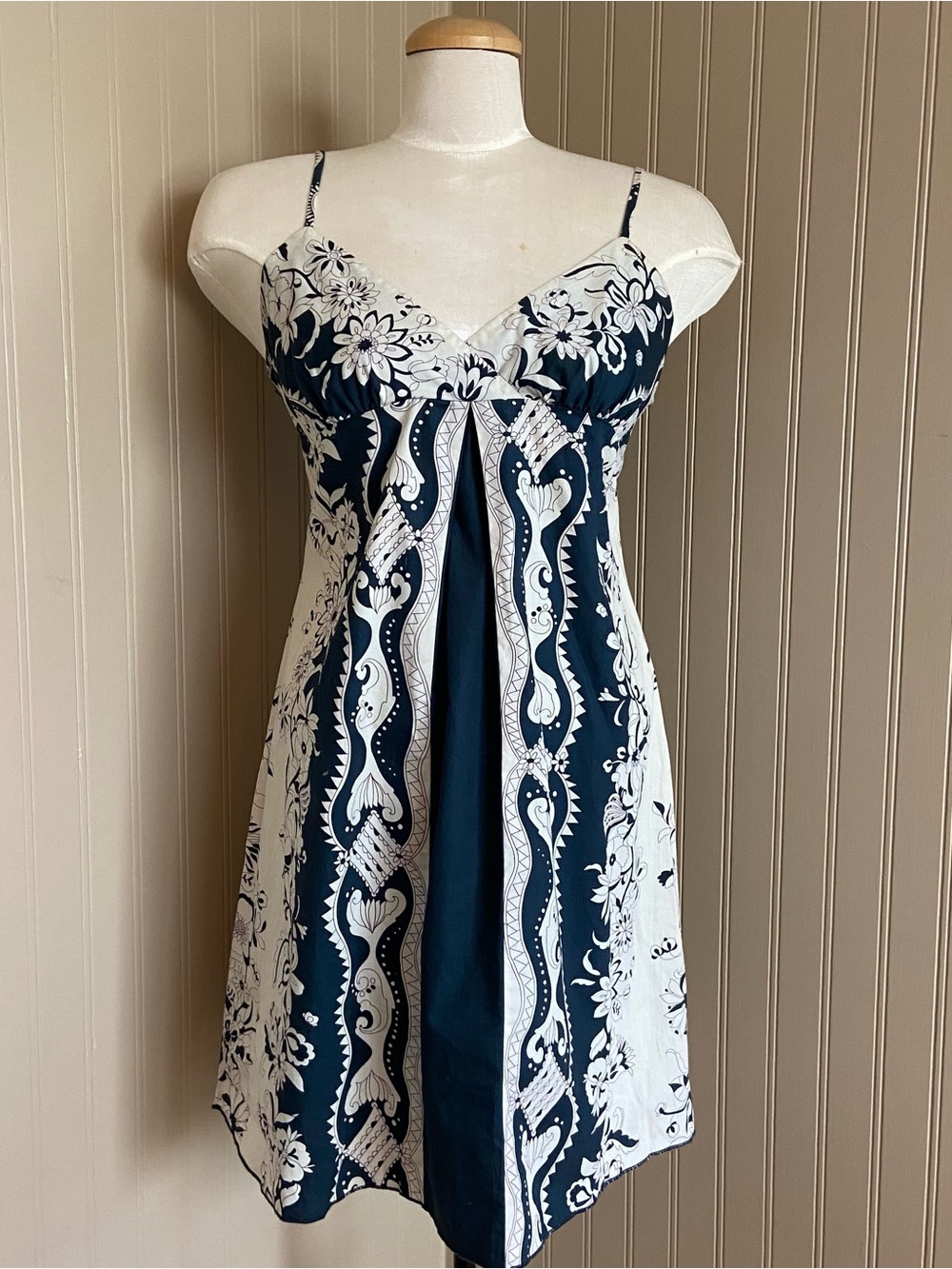 Vintage Y2K Charlotte Russe 100% Cotton Navy Blue & Cream Dress Women’s Large